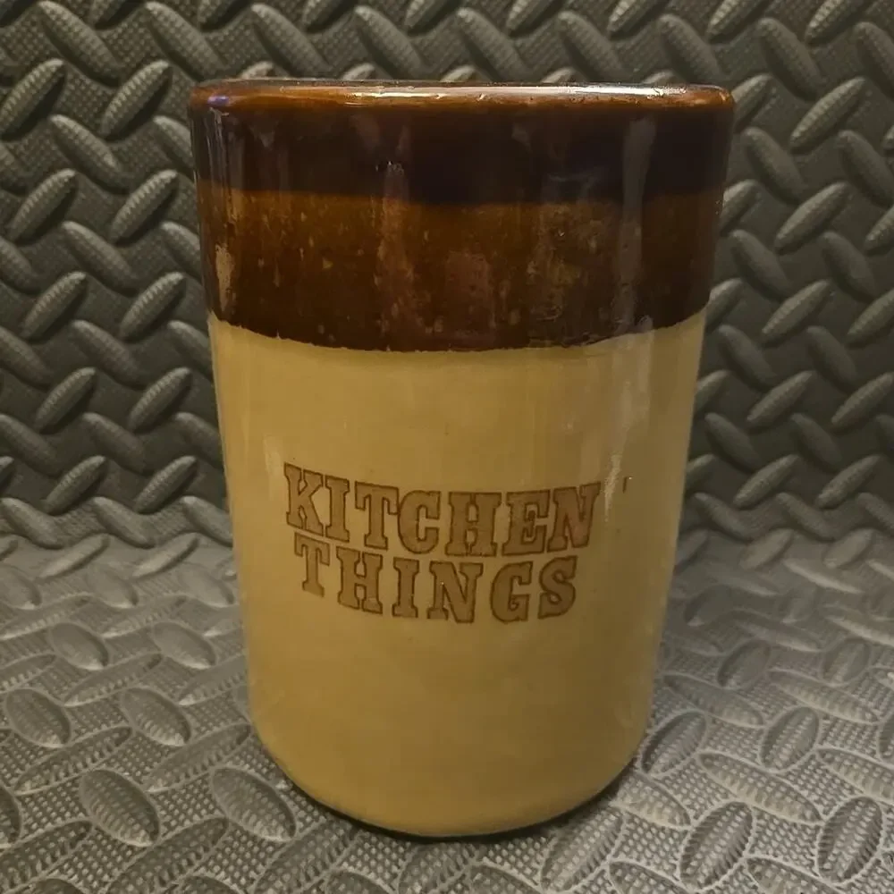 Vintage Brown Drip Glaze Kitchen Things Ceramic Utensil Holder Crock